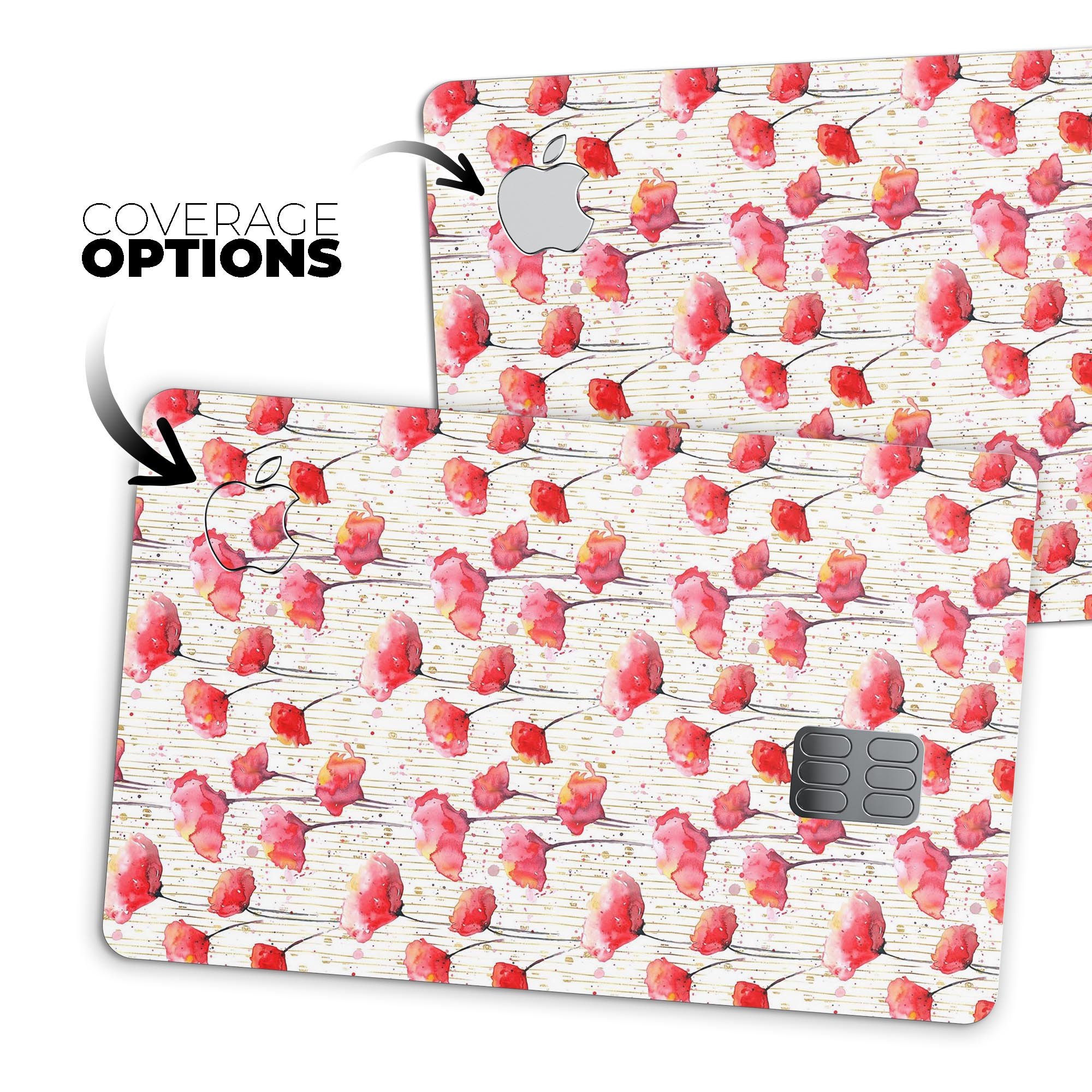 Karamfila Watercolo Poppies V14 decal skin for Apple Card, showcasing vibrant poppy design with premium finish.